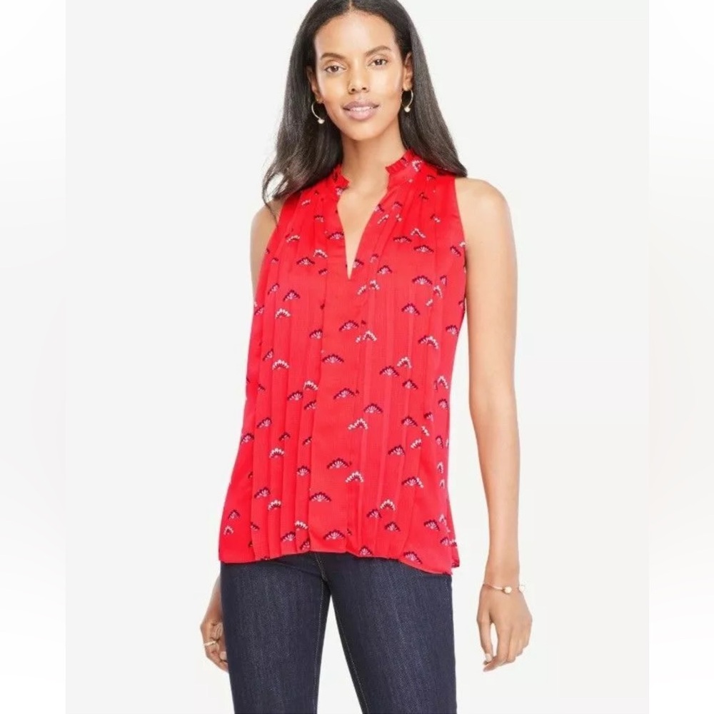 Ann Taylor Pleated Print Blouse